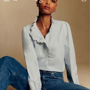 Sezane Light Blue Striped Blouse